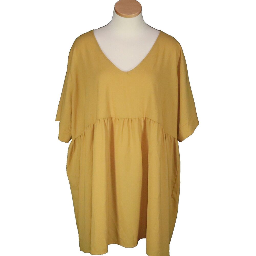 Zenana Short Sleeve Empire Waist Baby Doll  Peplum Shirt Top Blouse 3X Mustard
